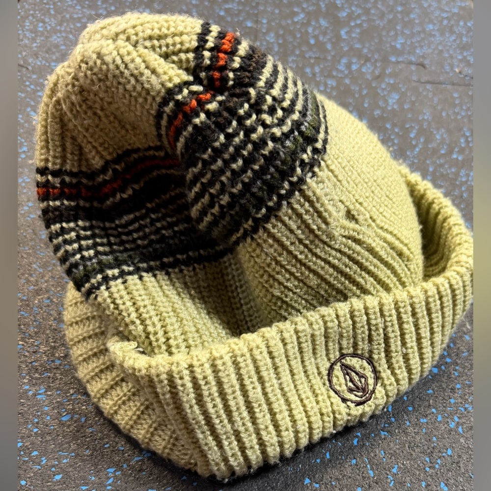 Volcom Y2K Striped Knit Beanie with Embroidered Logo